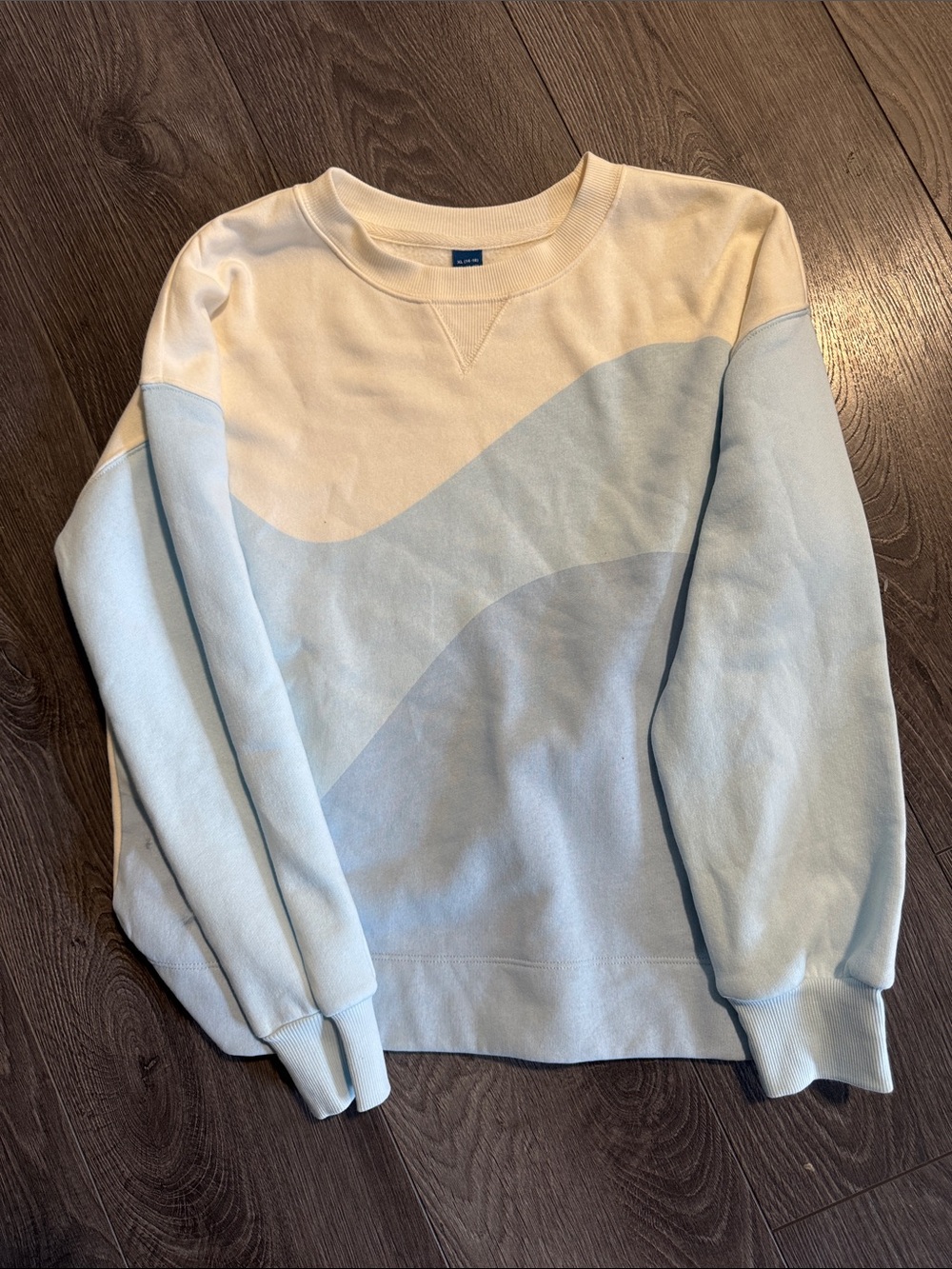 Old Navy Cream and Light Blue Wave Crewneck Sweater